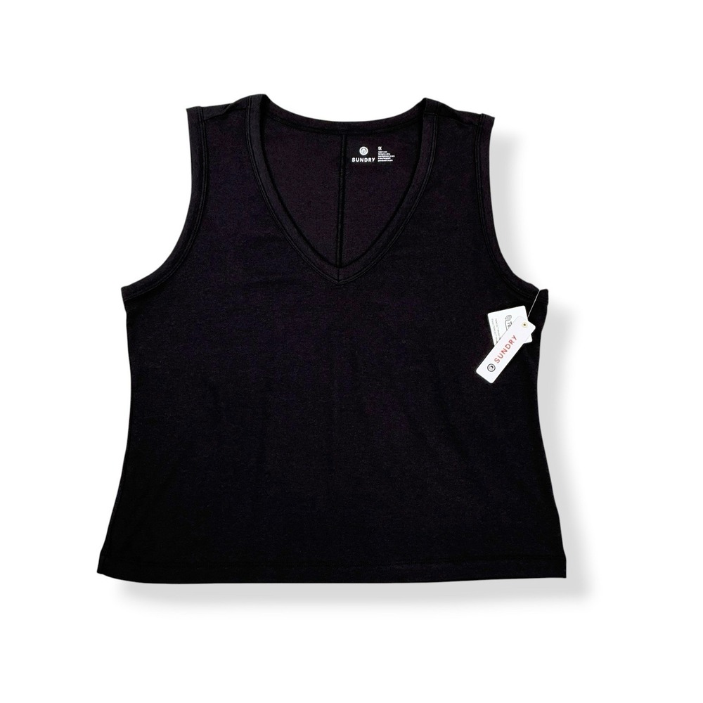 SUNDRY T-Shirt Women Size 1X Black Pima Cotton Blend Sleeveless NWT